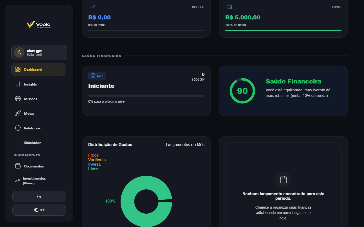 Voolo na versão web para computador